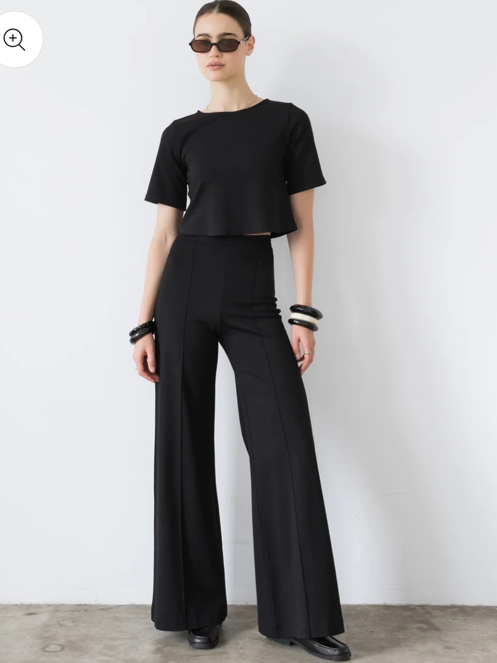 Ripley Rader Black Ponte Knit Long Wide Leg Pants Size 4 $198